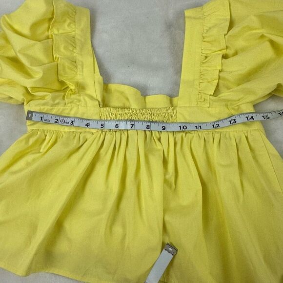 Sugarlips Women's Size M Square Neck Peasant Blouse Bright Yellow Puff Sleeve Ne - Picture 8 of 9